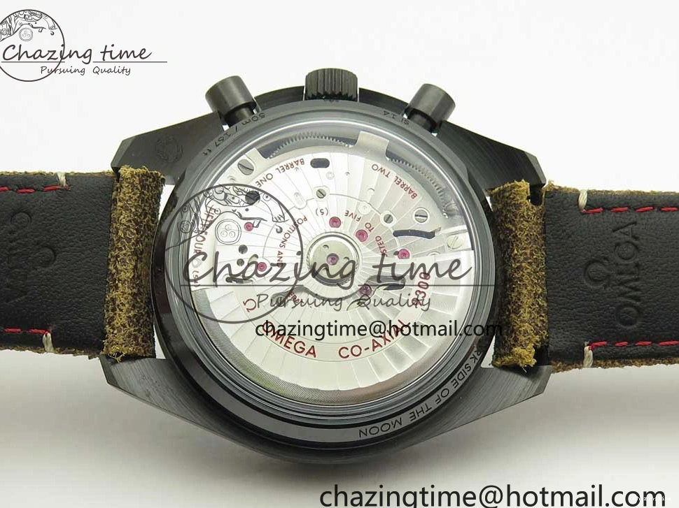 0118 SmoothTexture Speedmaster “Dark Side of The Moon” Real Ceramic OMF 1:1 Best Edition Vintage Black on Brown Leather Strap A 7975